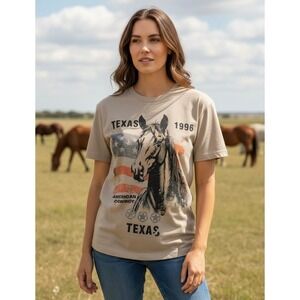 New Pacsun Texas '96 Oversize Tee Shirt M Medium  Cowboy Horse Flag Graphic Tan